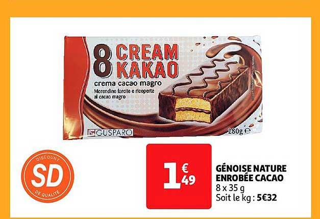 génoise nature enrobée cacao