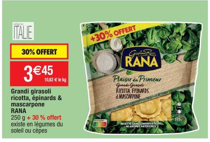 grandi girasoli ricotta, épinards & mascarpone rana