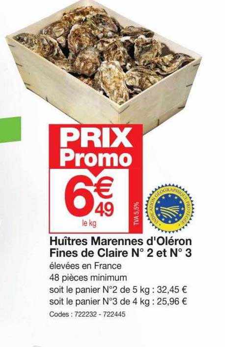 huîtres marennes d'oléron fines de claire n°2 et n°3
