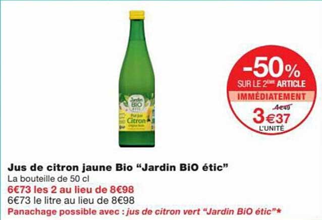 Jus De Citron Jaune Bio "jardin Bio étic"