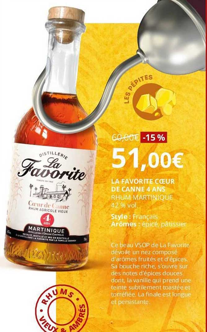 la favorite cœur de canne 4 ans rhum martinique 42% vol