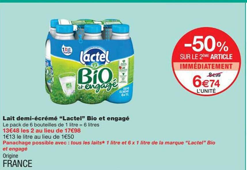 lait demi-écrémé "lactel" bio et engagé