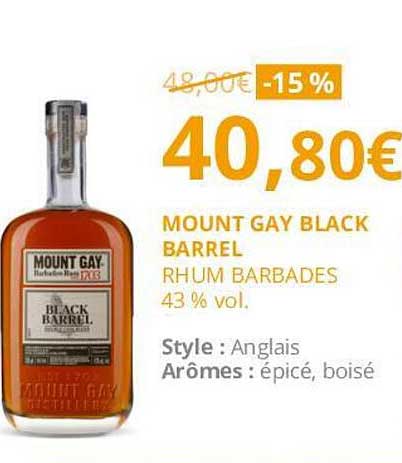 mount gay black barrel rhum barbades 43% vol