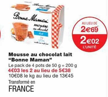 mousse au chocolat lait "bonne maman"