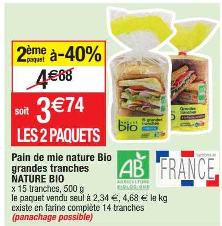 pain de mie nature bio grandes tranches nature bio