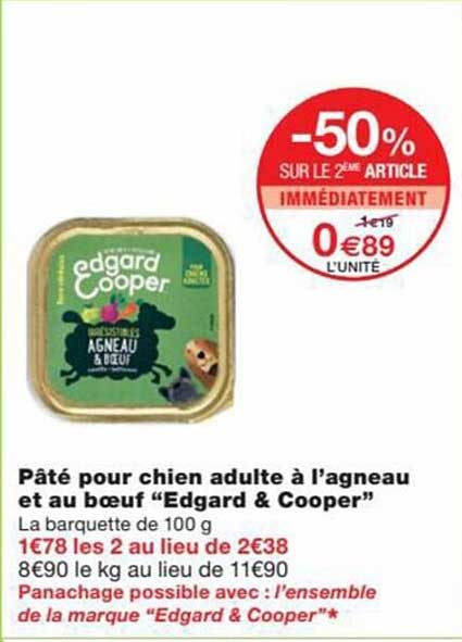 pâté pour chien adulte à l'agneau et au bœuf "edgard & cooper"
