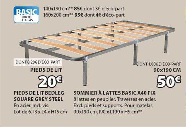 pieds de lit bedleg square grey steel, sommier à lattes basic A40 fix