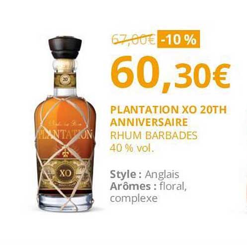 plantation xo 20th anniversaire rhum barbades 40% vol