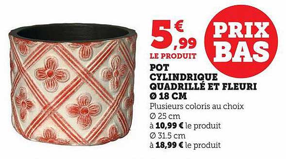 Pot Cylindrique Quadrillé Et Fleuri ø18 Cm