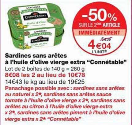 sardines sans arêtes à l'huile d'olive vierge extra "connétable"