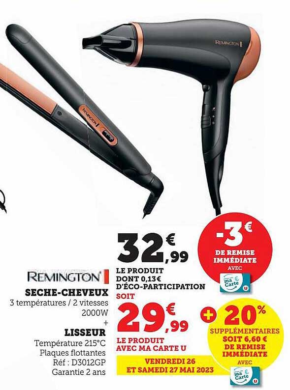 sèche-cheveux remington + lisseur remington