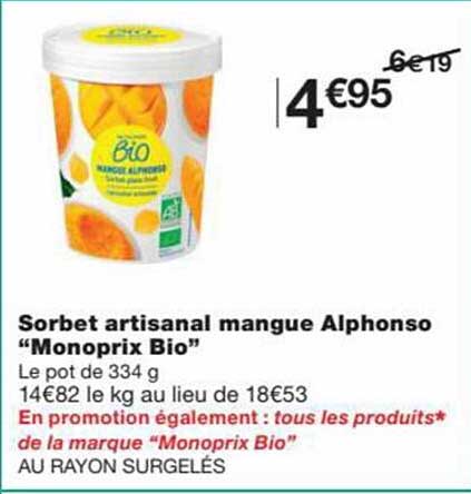 Sorbet Artisanal Mangue Alphonso "monoprix Bio"