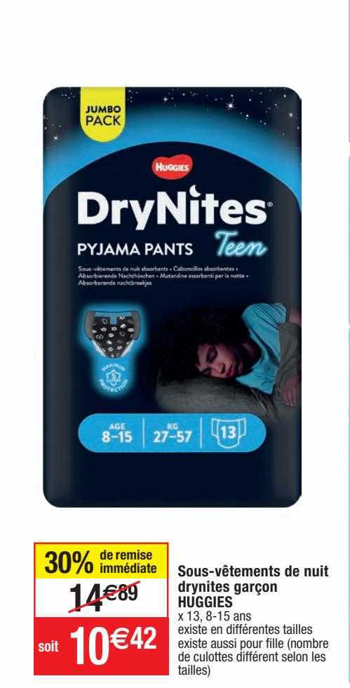sous-vêtements de nuit drynites garçon huggies