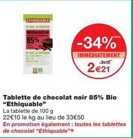 Tablette De Chocolat Noir 85% Bio "éthiquable"