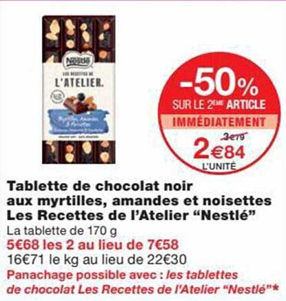 tablette de chocolat noir aux myrtilles, amandes et noisettes les recettes de l'atelier "nestlé"
