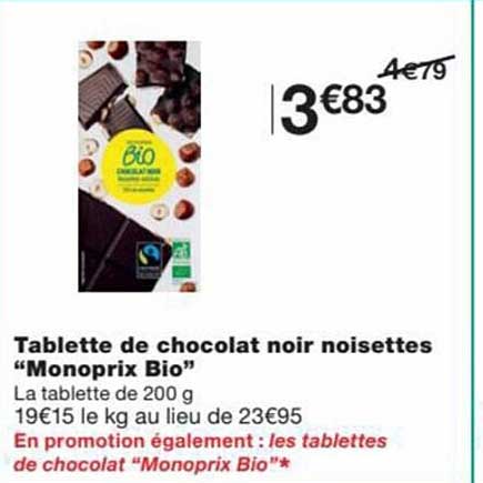 Tablette De Chocolat Noir Noisettes "monoprix Bio"