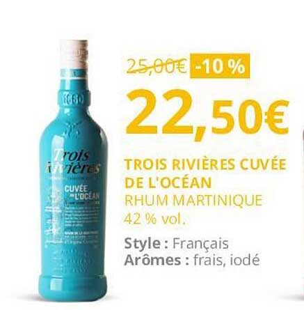 trois rivières cuvée de l'océan rhum martinique 42% vol