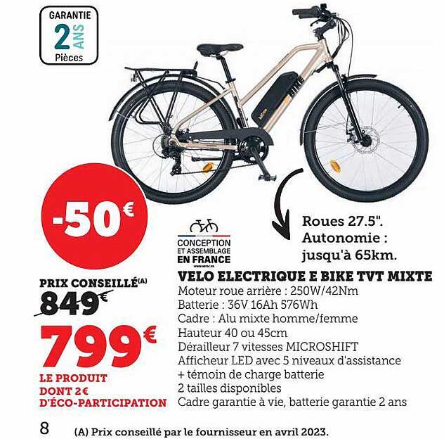 vélo électrique e bike tvt mixte