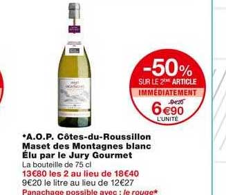 a.o.p. côtes-du-roussillon maset des montagnes blanc élu par le jury gourmet -50% sur le 2ème article immédiatement