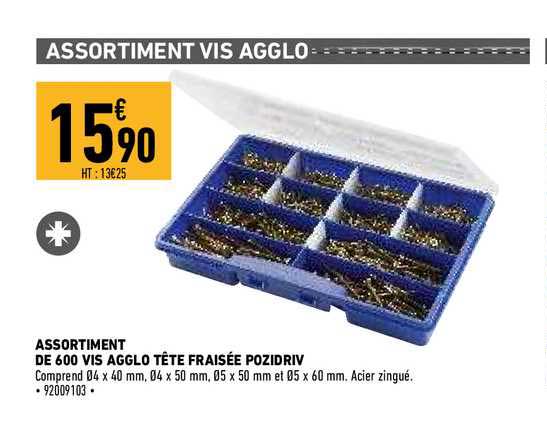 assortoment de 600 vis agglo tête fraisée pozidriv