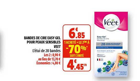 bandes de cire easy gel pour peaux sensibles veet