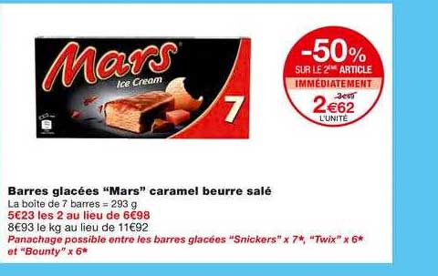 barres glacées mars caramael beurre salé -50% sur le 2ème article immédiatement