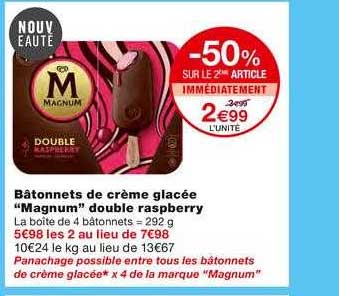 bâtonnets de crème glacée magnum double raspberry -50% sur le 2ème article immédiatement