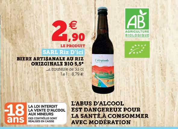 bière artisanale au riz orizginale bio 5,5° sarl riz d'ici