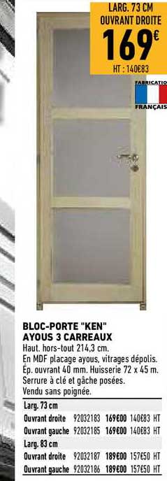 bloc-porte "ken" ayous 3 carreaux