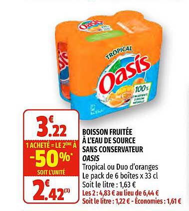 Boisson Fruitée à L'eau De Source Sans Conservateur Oasis