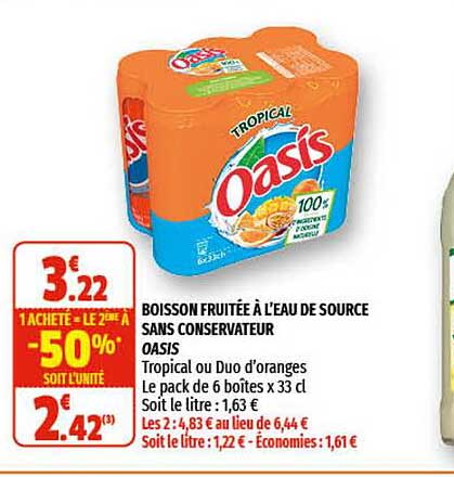 boisson fruitée à l'eau de source sans conservateur oasis