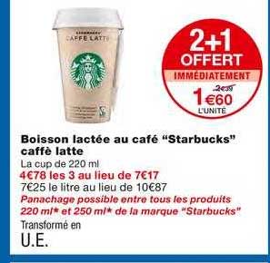 boisson lactée au café starbucks caffè latte 2+1 offert immédiatement