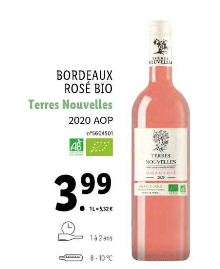 bordeaux rosé bio  terres nouvelles 2020 aop