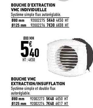bouche d'extraction vmc individuelle, bouche vmc extraction-insufflation