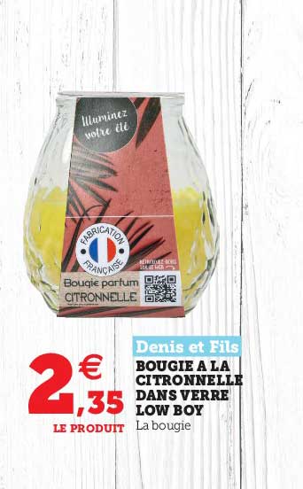 bougie à la citronnelle dans verre low boy denis et fils