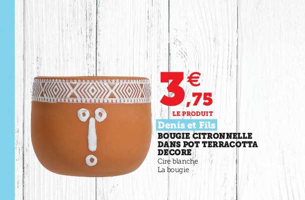 bougie citronnelle dans pot terracotta décoré denis et fils