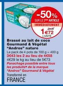 brassé au lait de coco gourmand & végétal andros nature -50% sur le 2ème article immédiatement