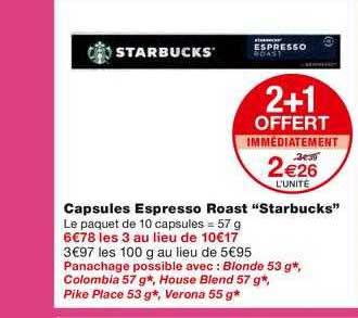 capsules espresso roast starbucks 2+1 offert immédiatement