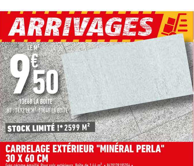 carrelage extérieur "minéral perla" 30 x 60 cm