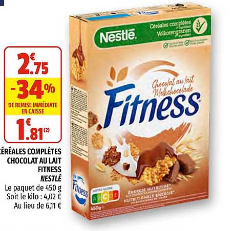 céréales complètes chocoalt au lait fitness nestlé