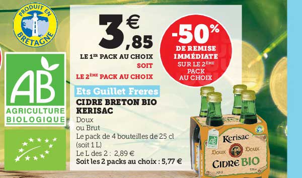 cibre breton bio kerisac ets guillet frères -50% de remise immédiate sur le 2ème pack au choix