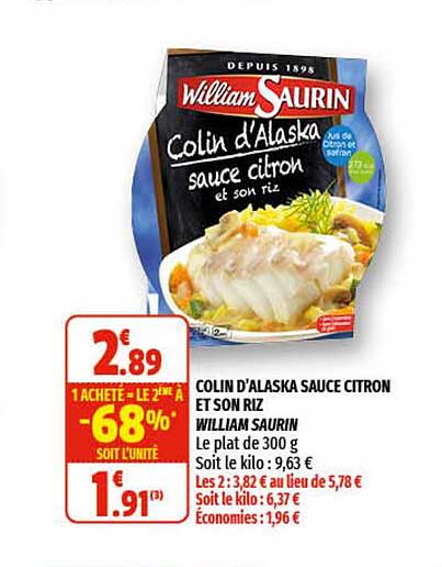 colin d'alaska sauce citron et son riz william saurin
