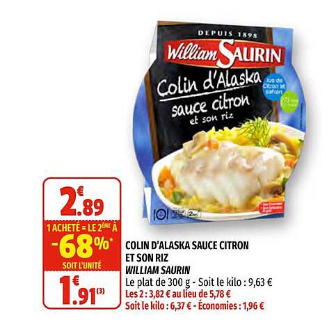 colin d'alaska sauce citron et son riz william saurin