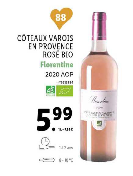 côteaux varois en provence rosé bio florentine 2020 aop