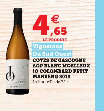 côtes de gascogne aop blanc moelleux io colombard petit manseng 2019 vignerons du sud ouest