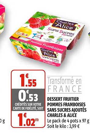 Dessert Fruitier Pommes Framboises Sans Sucres Ajoutés Charles & Alice
