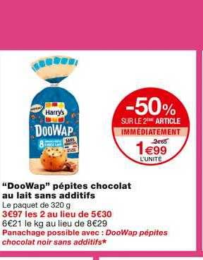 doowap pépites chocolat au lait sans additifs -50% sur le 2ème article immédiatement