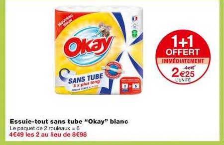 essuie-tous sans tube okay blanc 1+1 offert immédiatement