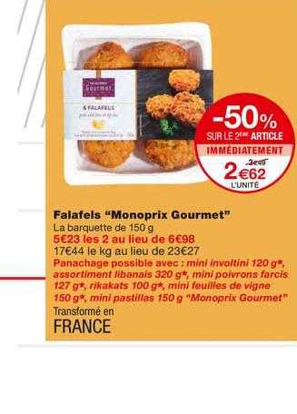 falafels monoprix gourmet -50% sur le 2ème article immédiatement