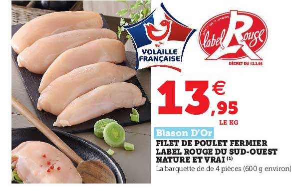 filet de poulet fermier label rouge du sud-ouest nature et vrai blason d'or